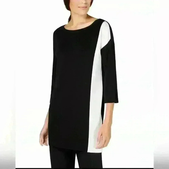 EILEEN FISHER Tencel Color blocked Boat-Neck Sweater Size Large #071 - Picture 1 of 6